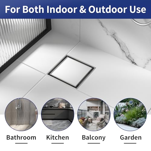 Bernkot Square Shower Drain 6", Brushed Floor Drain with Tiled Insert Grate & Hair Strainer, 304 Stainless Steel Bathroom 2-in-1 Tiled in Drain, CUPC Certified (Brushed, 6'') by Bernkot - Image 7