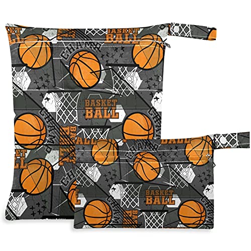 Visesunny Basketball Grunge Wet Bag 2Pcs with Zippers