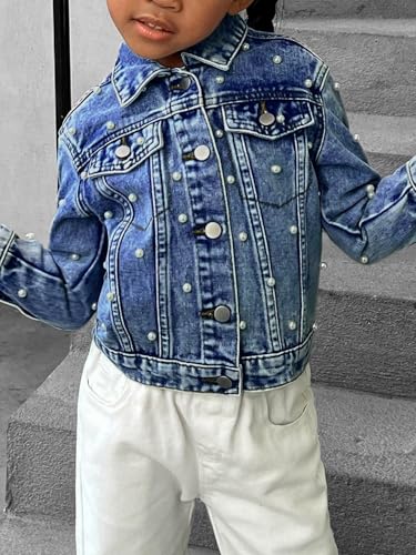 Image of WDIRARA Toddler Girl's Collared Long Sleeve Button Front Ripped Denim Shirt Jacket