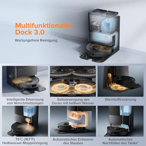 roborock Qrevo Edge S5A Saugroboter mit Wischfunktion,Dual Anti-Tangle-System,18.500Pa,FlexiArm Design Kantenreinigung, Hebarem Wischmopp,75℃ Heißwasser-Moppwäsche (Schwarz) 4