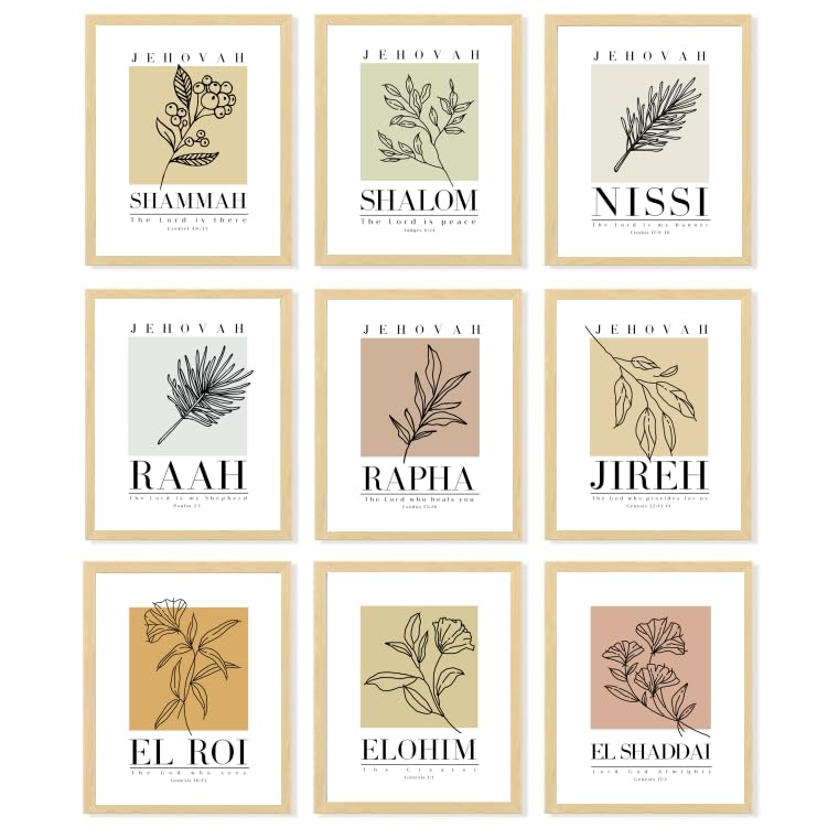 Hebrew Names of God Wall Art, Unframed Scripture Art Prints 8x10, Christian Art Prints Wall Decor, Bible Verse Wall Art, Jehovah Jireh Rapha Shalom Shammah Raah Nissi Christian Artwork