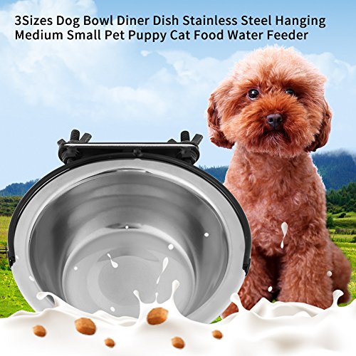 Futternapf Hundenapf Fressnäpfe Edelstahl Hängeschüssel Haustier Essen Wasser Feeder mit Haken für Hunde und Katzen(L)
