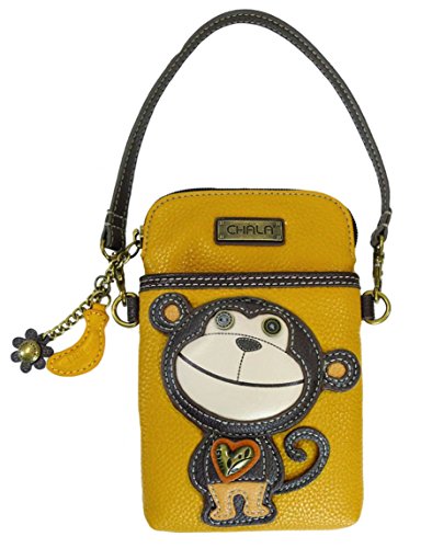 Chala Group Monkey Cellphone Crossbody Handbag - Convertible Strap, Yellow, 5" x 7.5" x 1"2