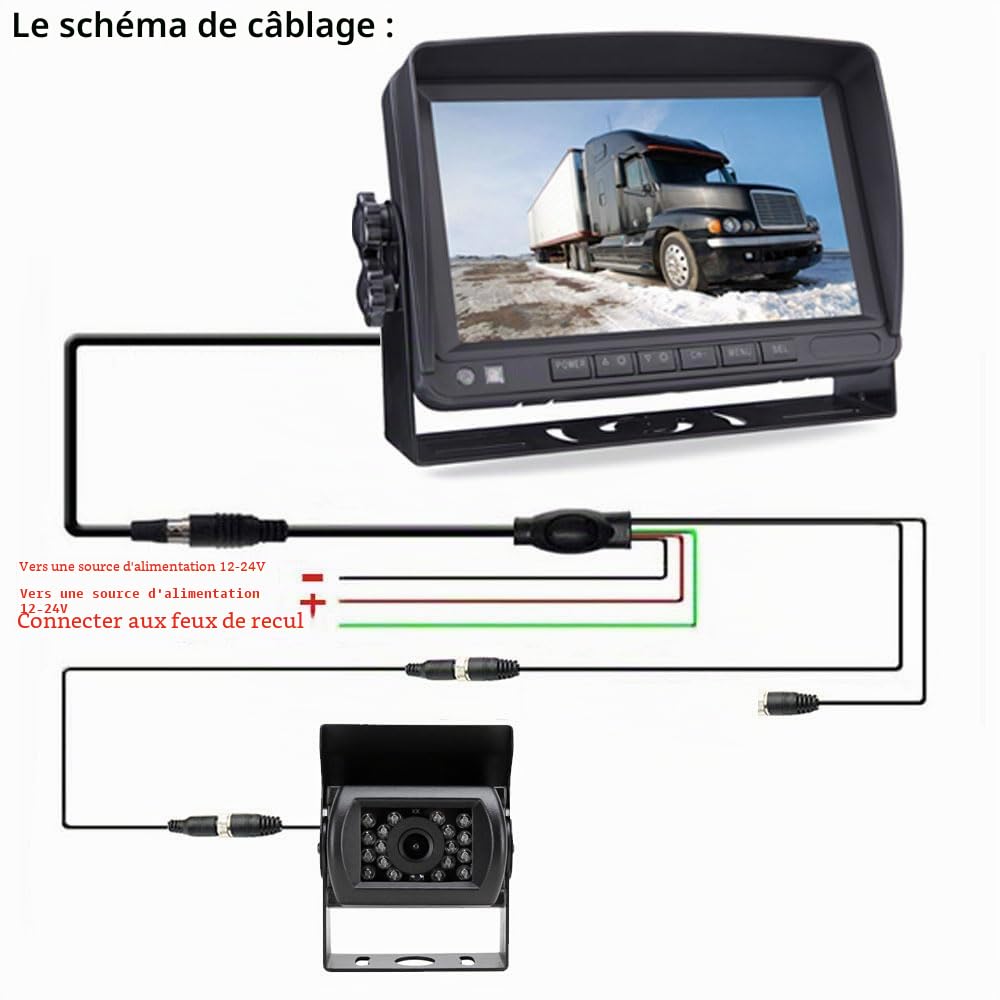 12V-24V véhicule Système de caméra de recul 17,8cm TFT LCD HD Moniteur avec Pare-Soleil + 4Pin étanche Recul 18LED Vision de Nuit Caméra de recul de Sauvegarde pour RV/Bus/remorque/Camion
