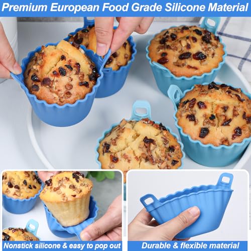 Koluti Nonstick Silicone Muffin Baking Cups Pack of 8, Reusable Cupcake Molds with Double Handle, BPA Free, Small Round Air Fryer Cupcakes Liner, 2 Colors by KOLUTI - Image 4