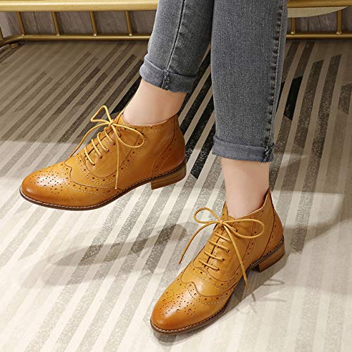 Image of Mona flying Women's Leather Brogue Ankle Boots Low Heel Oxford Booties
