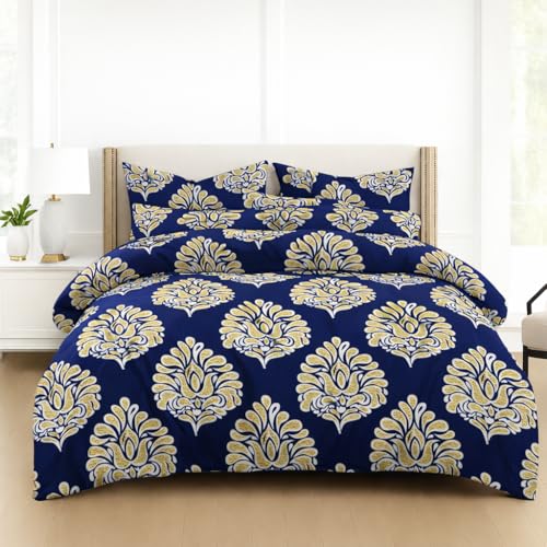 Image of DECOR2ADMIRE 300TC Premium Glace Cotton Printed Super King Size Double Bedsheet with Two Pillow Covers, 108 * 108 Inches or 9ft by 9ft or 275 cm x 275 cm (Midnight Flora)