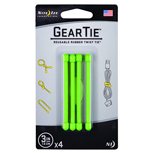 Nite Ize Original Gear Tie, Reusable Rubber Twist Tie, 3-Inch, Lime Green, 4 Pack, Made In The Usa #TOP9