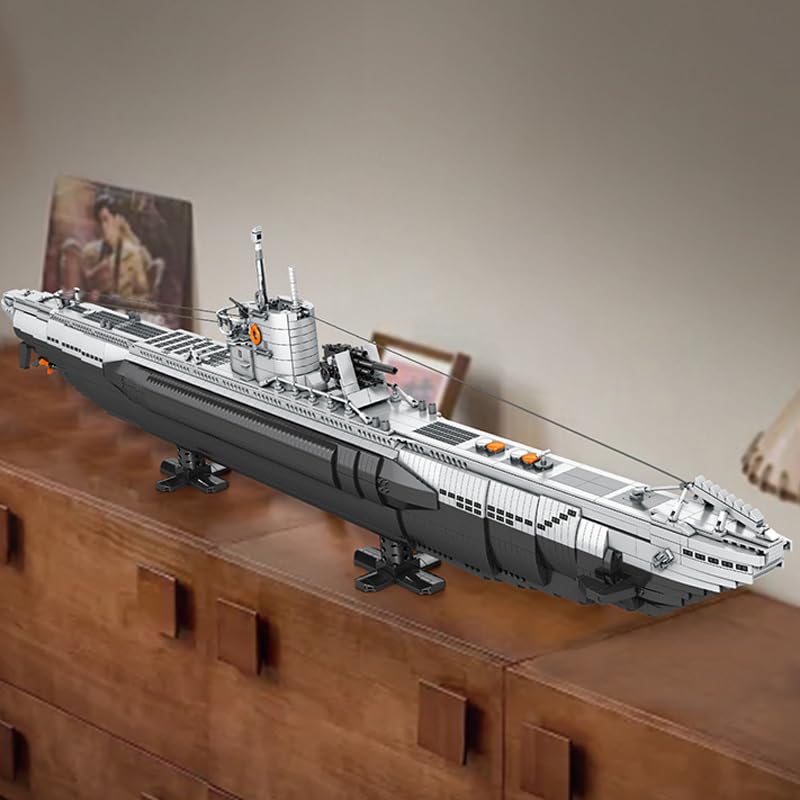YILETKC Submarine Schiff Bausteine, 3987 Teile U-förmiges U-Boot Klemmbausteine Modell Bausatz, Militär Schiffe Modular Konstruktionsspielzeug, Militär Bauspielzeug für Erwachsene