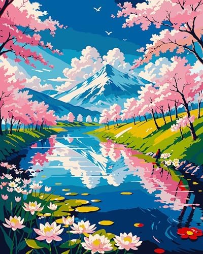 jieyisier Malen Nach Zahlen Erwachsene,Malen Nach Zahlen Landschaft,Paint by Numbers Adult für anfänger Zuhause Wanddekoration 16x20 Zoll(Blume)·