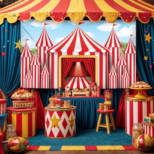 Image of Carnival Backdrop Carnival Theme Party Decorations - 72x44 Inch | Circus Tent for Carnival Decorations, Carnival Banner for Carnival Games, Circus Party Decorations, KatchOn