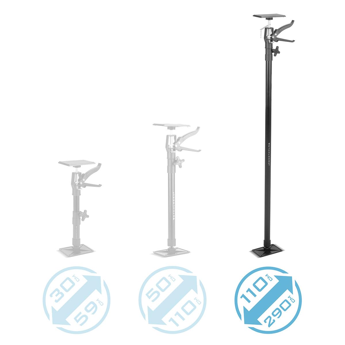 STAHLWERK Teleskop-Stützstange 2er Set 110-290 cm mit 43 kg Tragkraft Montagestütze | Baustütze | Teleskopstütze | Türspanner | Deckenstütze | Spannstütze | Einhandstütze | Schnellspannstütze
