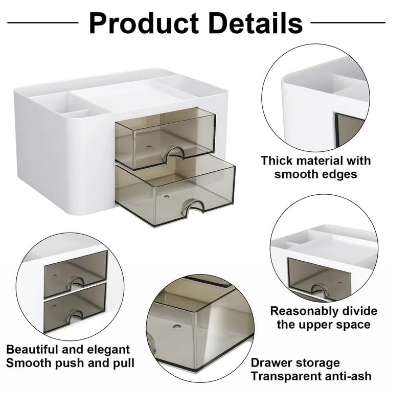 Image of NXTBUY Plastic Desk Organizer with Drawer | Desktop Office Stationery Storage Box | Desk Accessories Organizer | Mobile Phone Holder | Table Organizer for Study & Office Use (White)