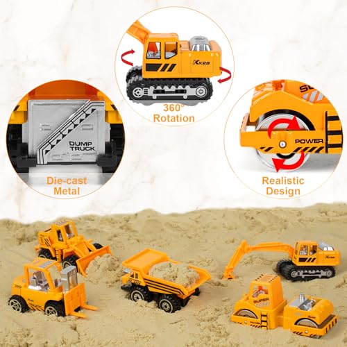 YIMORE Baustellenfahrzeuge Kinder Spielzeugautos Metall - Bagger Spielzeug 3 4 5 Jahre Baustelle Tortendeko Geburtstag Junge Mädchen Bagger Kuchen Deko Tortenaufleger Bagger Geschenke