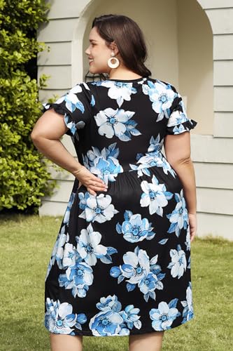 Image of RITERA Plus Size Dresses for Curvy Women Summer Spring Womens Dress V Neck Short Sleeve Casual Dress with Pockets XL-5XL