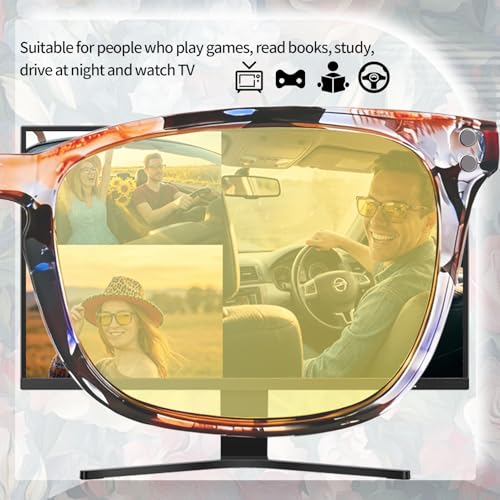 Image of Polarized Sunglasses for Women Men Night Vision Glasses Anti Glare | Yellow Anti Glare UV400 Lens, Lightweight Square Frame, for Day Night Use, Driving, Fishing, Cycling, Traveling