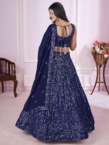 Image of Zeel Clothing Women's Threads Sequins Embroidered Georgette Designer Lehenga Choli with Dupatta (5090-Wedding-Stylish-Lehenga-Choli-Latest; Free Size)
