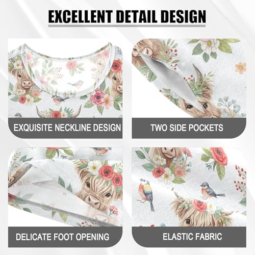 Pajama Short Sets Floral Cows Birds Pattern Soft Cotton Summer Sleepwear 2 Piece PJS Size 5-14T3