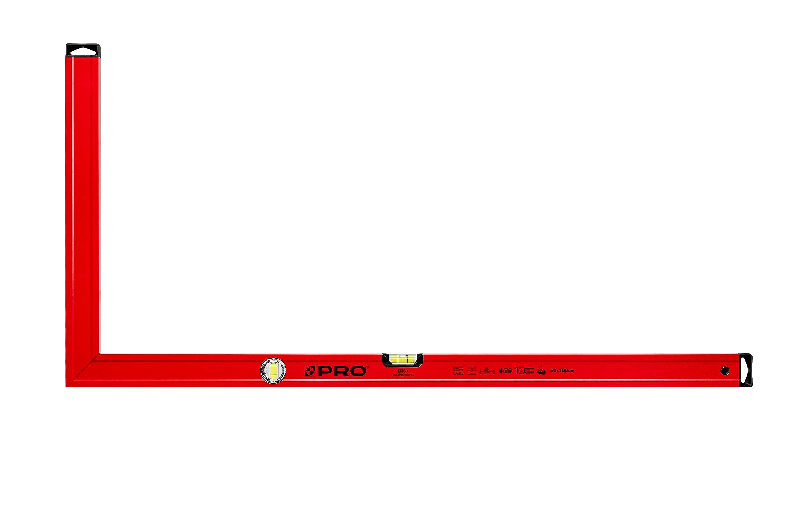 PRO Angolo di arresto in alluminio con visualizzazione verticale e orizzontale - Durezza 9 sulla scala Mohs - Angolo di controllo - Squadra da falegname - Angolo di costruzione - Rosso 50X100cm