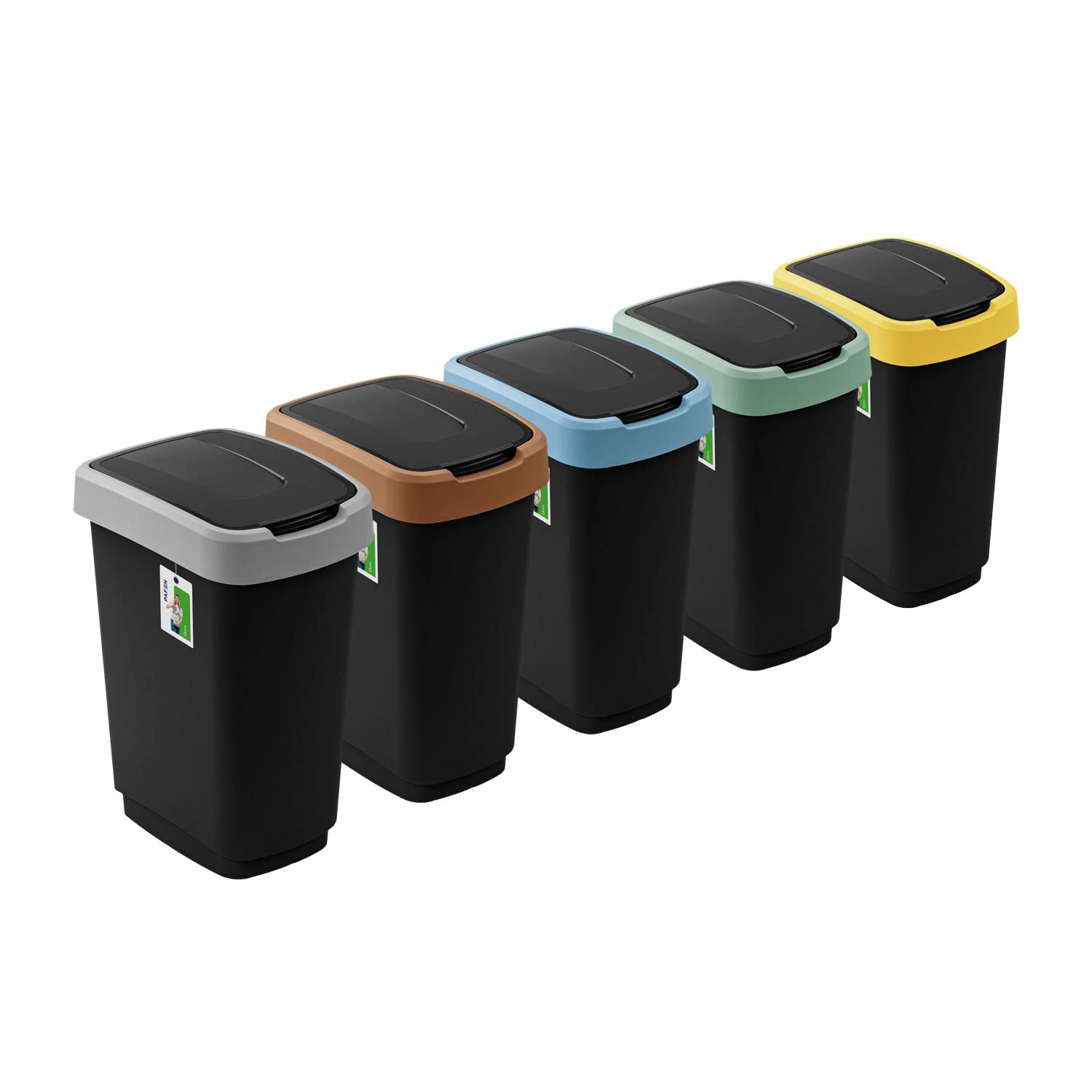 PAFEN 5x Mülleimer SET Mülltrennung 25L - 41 x 30 x 61,5cm - Abfallbehälter Mülltonne mit Spezialklappe Abfalleimer Abfalltonne Behälter für Recycling