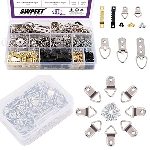 Image of Swpeet 525Pcs Picture Hangers Kit with Screws, Heavy Duty Assorted Picture Hangers Assortment Kit for Picture Hanging Solutions with Transparent Box