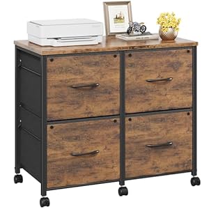 4 Drawer Lateral File Cabinet, Mobile Filing Cabinet for Large Printer, Home Office Functional Small Office Storage Cabinet & Printer Stand, Fits Letter/A4, Rustic Brown