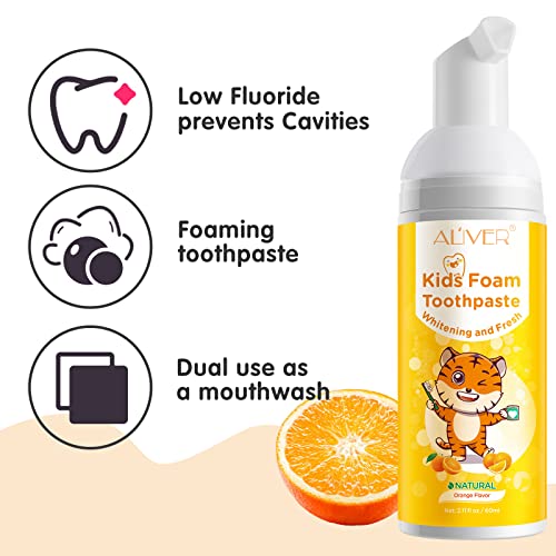 Foam Toothpaste Kids 2Pcs, Anticavity Low Fluoride Foaming Toothpaste And Mouthwash For Kids Dental Care, Whitening Toothpaste For Toddle, Kids (Orange) #TOP4