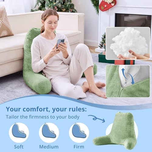 Image of Sasttie Reading Pillow for Bed, Back Pillow for Sitting Up, Sage Green | 25 inch Backrest Support Cushion for Couch, Sofa, and Floor, Dorm Essentials, OEKO-TEX, Adjustable Down Alternative Fill