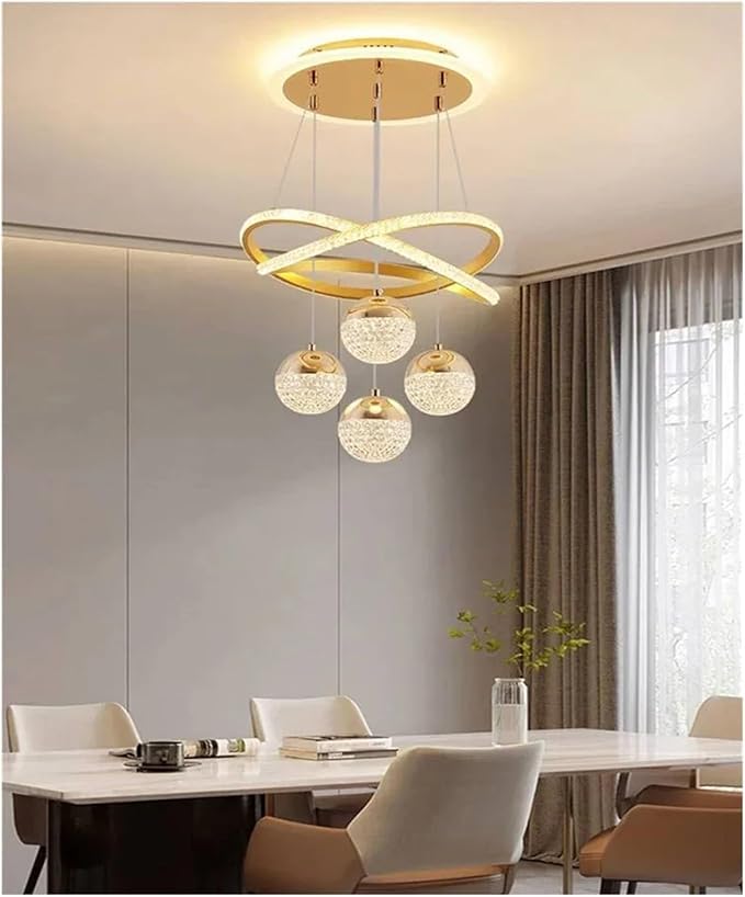 Image of Golden 5 Light with Remote Curvy LED Pendant Chandelier Light Pendants Ceiling Lamp (Gold)