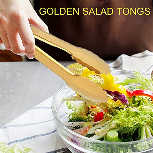 2 Pack Gold Serving Tongs Gold Serving Utensils Salad Tongs Buffet Tongs Non-slip & Easy Grip Stainless Steel Gold Plated Buffet Serving Tongs, Salad, Ice, Oven (9.5 Inch) (Gold) - Image 3