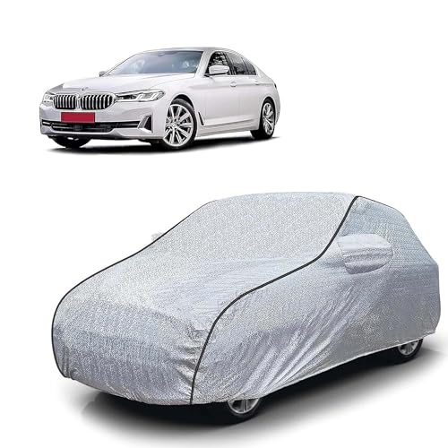 Image of Sulfar 100% Waterproof Car Body Cover Compatible with Mirror for BMW 5 Series (Triple Stitched, Full Bottom Elastic, Magic Silver with Black Piping)