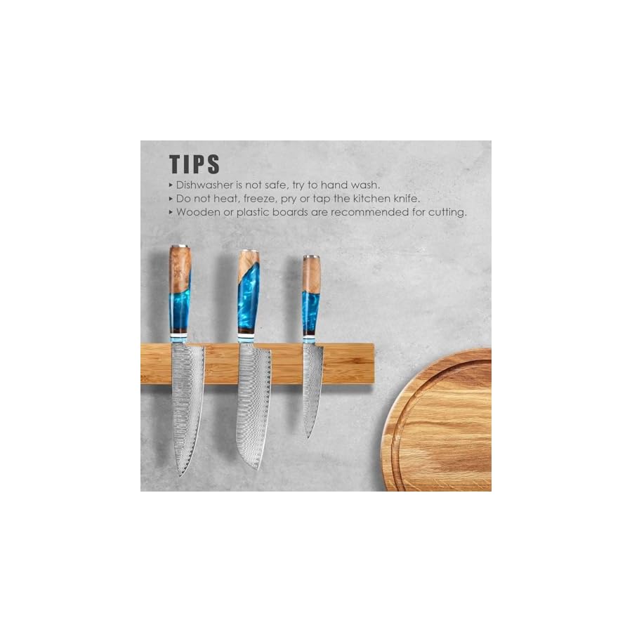 Chef Knife Set Damascus, 3PCS Professional Japanese VG10 Damascus Steel Kitchen Knife Set Chefs Knife, Paring knife, Santoku Knives, Chef Knife Set for Kitchen with Gift Box