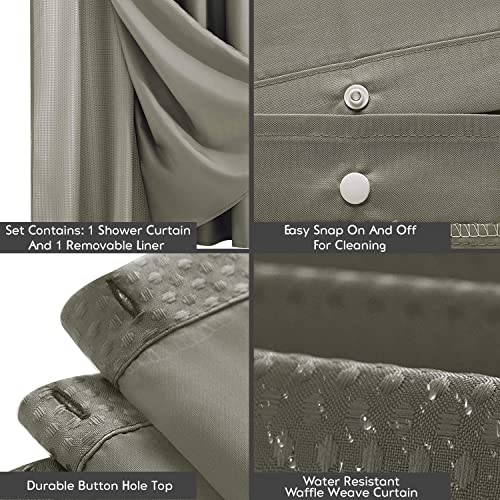Dainty Home Waffle Weave Shower Curtain with Fabric Snap in Liner Set including Mesh See Through Top Hotel Quality White Bathroom Curtain Set 70 X 72 Inch Long Shower Curtain in Grey - Image 2