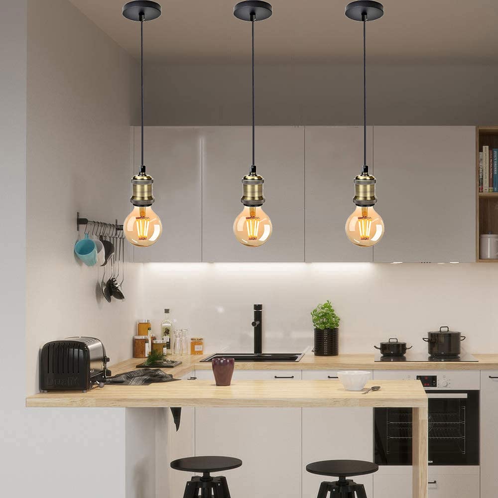 Lampada a sospensione vintage moderna retrò stile industriale E27 base portalampada cavo in tessuto rose in rame antico montaggio luce luce Flat Top Kit lampada con cinghia 100 mm (rame anticato