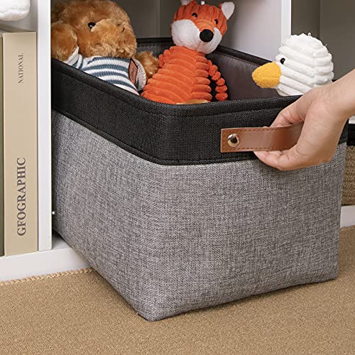 Image of DULLEMELO Fabric Storage Basket for Shelves /Closets, Collapsible Rectangle Basket for Organizing Clothes, Toys, Towels, Books, Laundry, Nursery, Dog Toy Basket Empty (Black&Gray)