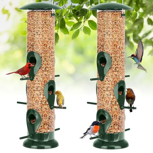 FEED GARDEN Metal Tube Bird Feeders for Outdoors Hanging, 6-Port Bird Feeder for Outside, Finch Feeders for Outside, Squirrel Proof Bird Feeders with Heavy Duty Metal Lid, Chew-Proof, 13 Inch Green
