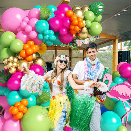 Image of 138pcs Flamingo Tropical Balloons Arch Garland Kit Hawaii Party Decoration