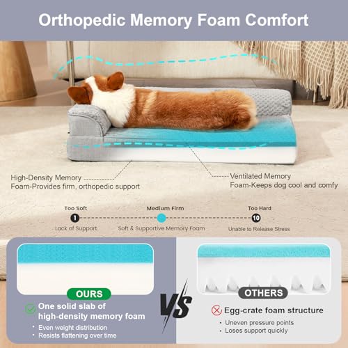 Image of Rainmr Memory Foam Orthopedic Dog Bed, Washable Dog Couch with Removable Waterproof Cover and Nonskid Bottom for Pet Sofa, 35x23 Inches, Light Grey
