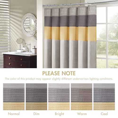 Image of Madison Park Amherst Fabric Yellow Shower Curtain, Pieced Transitional Simple Shower Curtains for Bathroom, 72 X 72, Clear Lemon