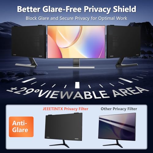 Image of Magnetic Computer Privacy Screen Filter 27 Inch for Frameless Monitor Thin Bezel 16:9 Widescreen, Hanging Removable Anti Glare Blue Light Privacy Filter Protector Eye Care