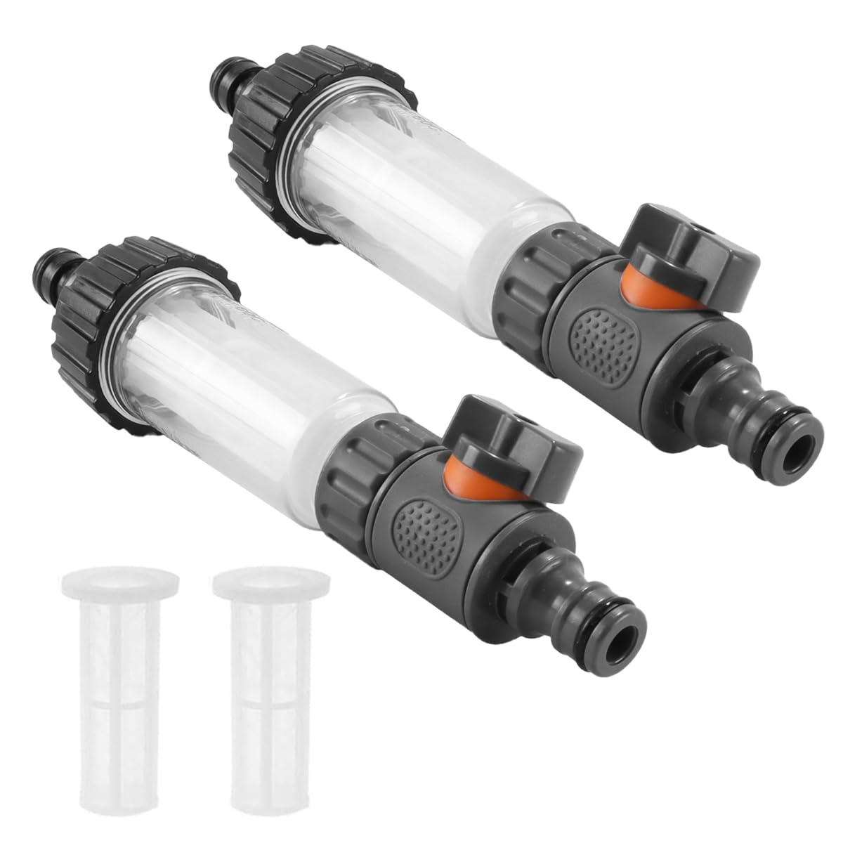 Lot de 8 filtres à eau pour camping-car avec crépine de rechange, adaptateur rapide 3/4" et vanne de régulation, et insert filtrant. Convient aux camping-cars et caravanes.