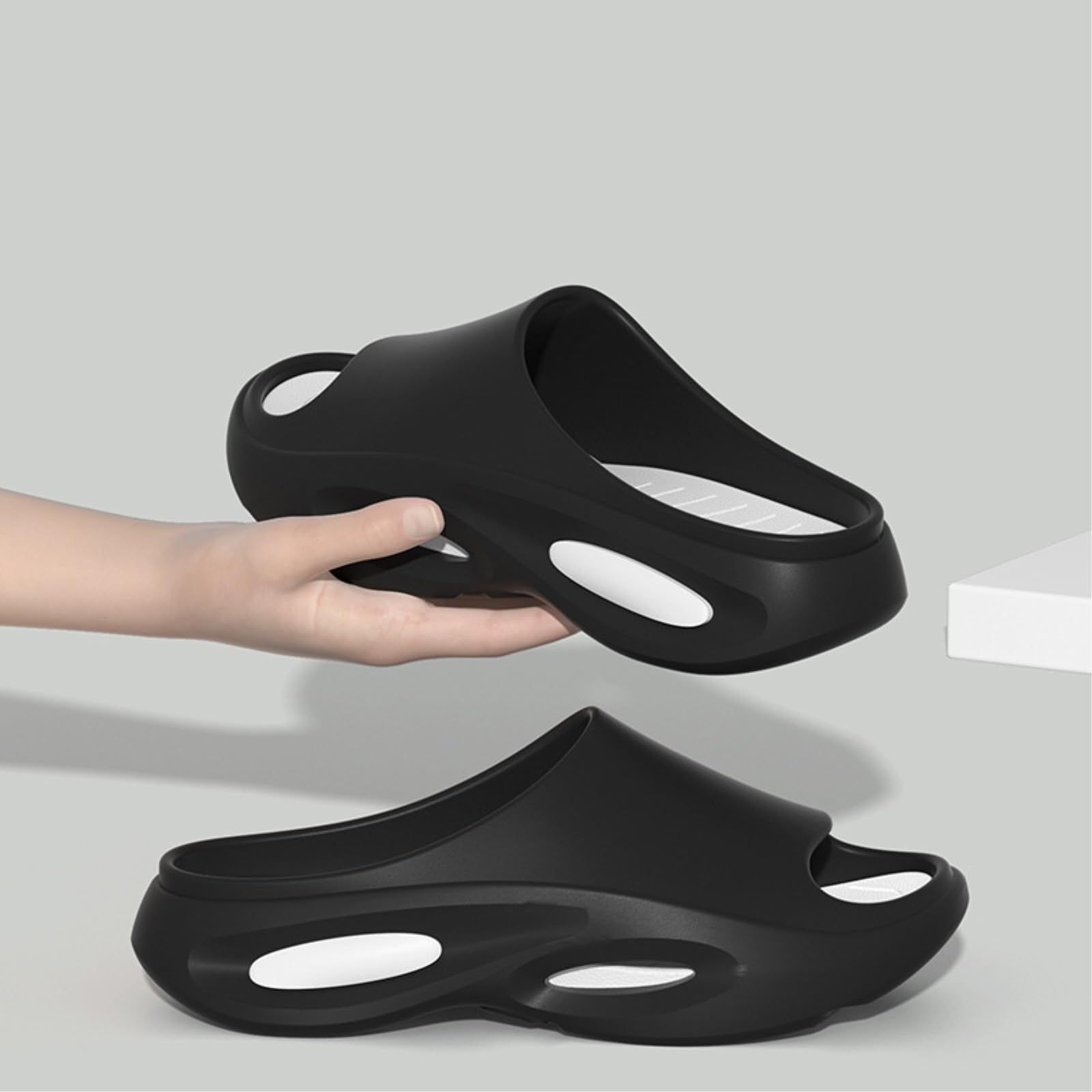 Tongs Homme Claquettes Sport Semelle Épaisse Sandales Antidérapantes Piscine Plage-Black White-50-51