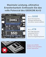 GEEKOM Air12 Mini PC [2026 Edition] mit Intel 7505(N150/N100 Alternative), kompakter Büro-PC, DDR4 RAM(aufrüstbar bis 32GB) & 512GB SSD | Windows 11 Pro | 5 x USB | Triple 8K Display | für Homeoffice – Ansicht 3