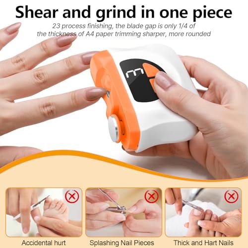 Cortauñas Eléctrico, 2026 Nuevo 3 en 1 Cortaúñas Automático y Pulidor, 3 velocidades Cortauñas Eléctrica Ajustable Automático con Luz LED y Recargable por USB, para bebés, adultos y ancianos -Naranja - imagen 6