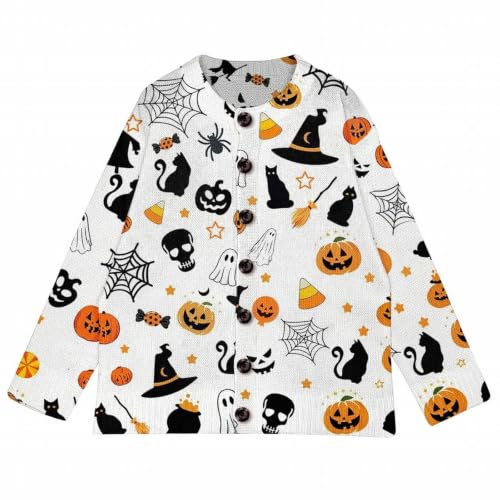 Halloween Sweaters For Women,Halloween Sweaters For Women Fall Casual Knitted Cardigan Pullover Pumpkin Button Tops Beige 01 Large - image 3
