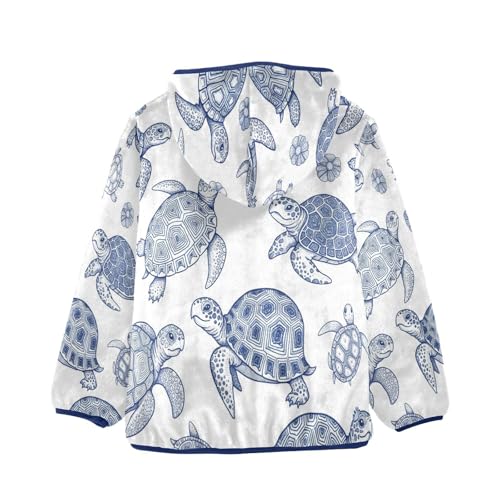 Turtle Pattern with Flowers Toddler Fleece Jacket Girl Boys Hooded Fleece Jacket Coat Warm Outwear Zip-up 3-10T2