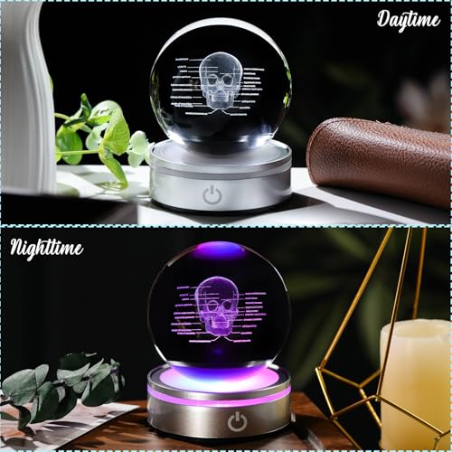 Image of Arikyrist Crystal 3D Human Skull Figurine 3.15 in. Ball Gifts for Him Her | Skeleton Anatomical Mini Model, Colorful Light Base, for Neurologist Psychologist Doctors, Graduation Gifts, Medical Students