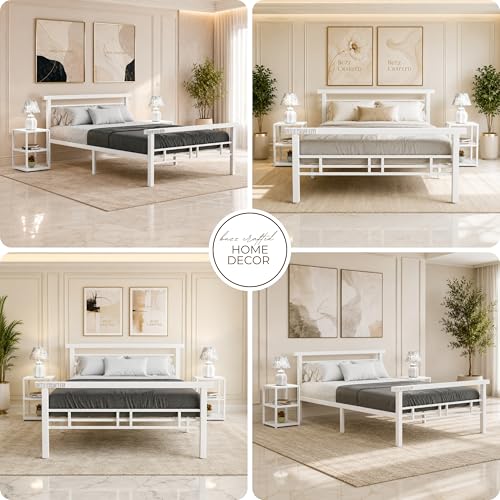 Image of Single Size Metal Bed Frame | SingleSize Metal Bed | Heavy Duty Iron Bed | Steel Bed Single Size | Single Cot | Iron Cot Single | White Metal Bed | Platform Bed |No Box Spring Needed Bedroom Furniture