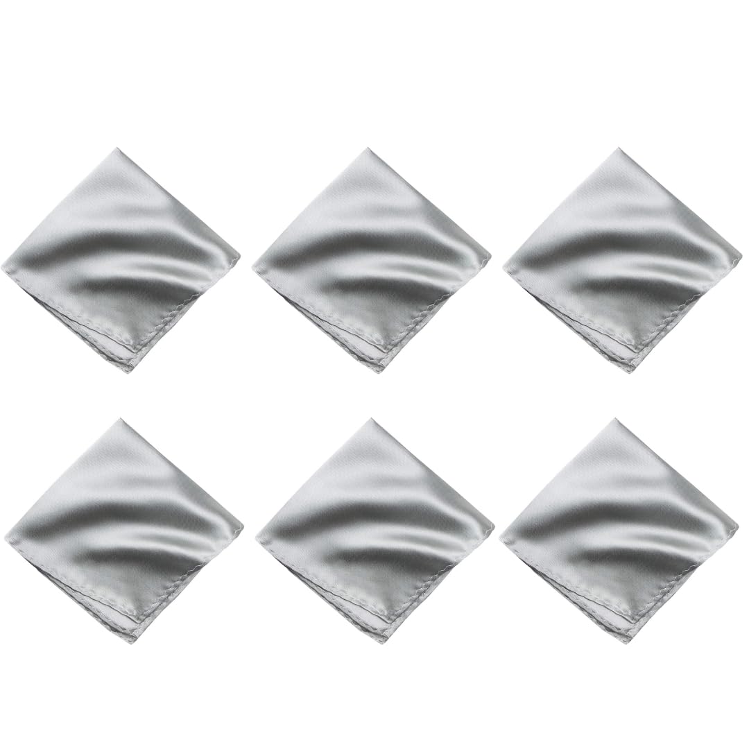 Satin Pocket Square for Men, Wedding Handkerchief for Suits, Blazers & Tuxedo, Men's Pocket Square Combo (Pack of 6) (Silver)-image-23