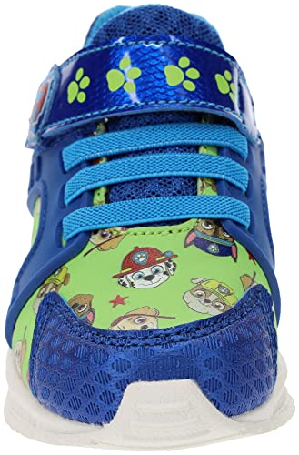 Paw Patrol Light-Up Running Shoes for Kids, Mismatch Sneaker with Hook-and-Loop Strap, Blue/Green, Little Kid Size 113